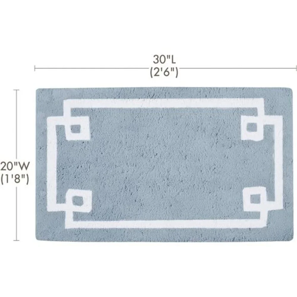 Cotton Bathroom Rug Non Slip Plush Absorbent Bath Mat Quick Dry Spa Design Blue